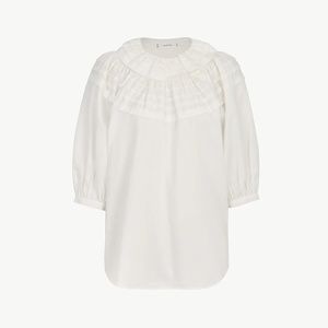 Jeana Sohn YULI Spring White Ruffle Cotton Puff Sleeve Blouse XS/S
